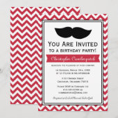 Invitation Parti d'anniversaire de la Moustache rouge Chevron (Devant / Derrière)