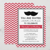 Invitation Parti d'anniversaire du Red Boy Mustache Chevron (Devant / Derrière)
