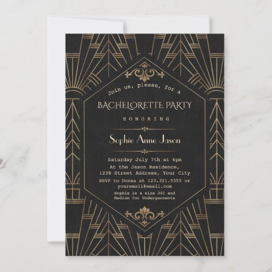 Invitation Parti de Bachelorette Gold Noir unique (Devant)