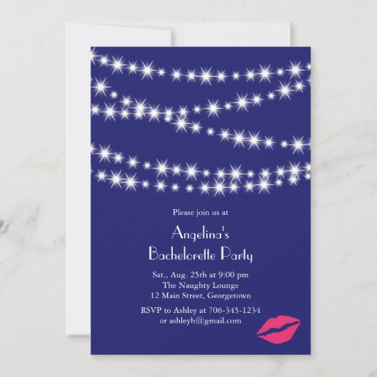 Invitation Parti de bachelorette Indigo Twinkle Lights (Devant)