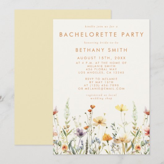 Invitation Parti de Bachelorette Russe Fleur sauvage (Devant / Derrière)