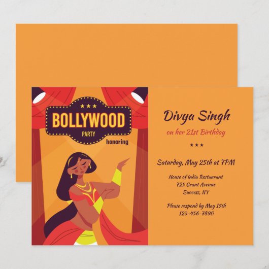 Invitation Parti de Bollywood (Devant / Derrière)