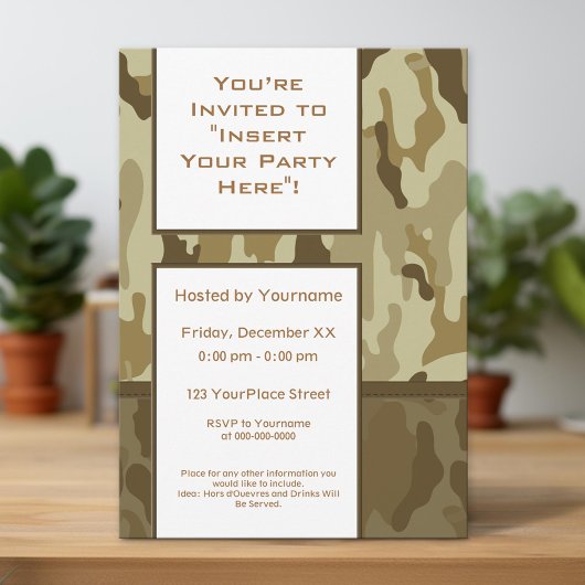 Invitation Parti de camouflage militaire Tan du désert