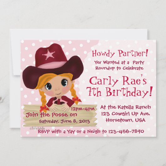 Invitation Parti de Cowgirl rose (Devant)