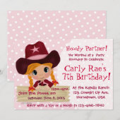 Invitation Parti de Cowgirl rose (Devant / Derrière)