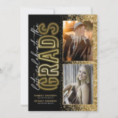 Invitation Parti de Double Graduation d'Or Noir Moderne (Devant)