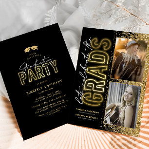 Invitation Parti de Double Graduation d'Or Noir Moderne