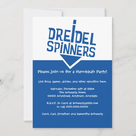 Invitation Parti de Dreidel Spinners Hanoukka (Devant)