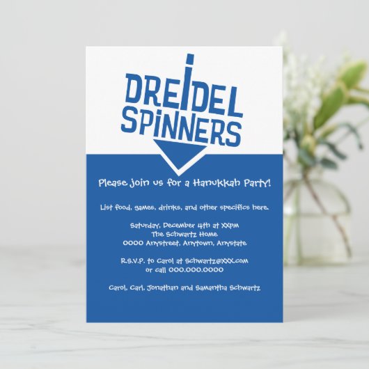 Invitation Parti de Dreidel Spinners Hanoukka (Debout devant)