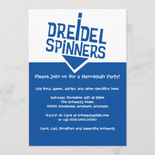 Invitation Parti de Dreidel Spinners Hanoukka