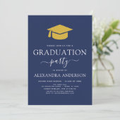 Invitation Parti de graduation 2025 Marine Blue Gold Elegant (Debout devant)