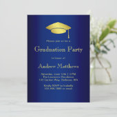 Invitation Parti de graduation bleu et or de la Marine modern (Debout devant)