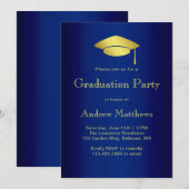 Invitation Parti de graduation bleu et or de la Marine modern (Devant / Derrière)