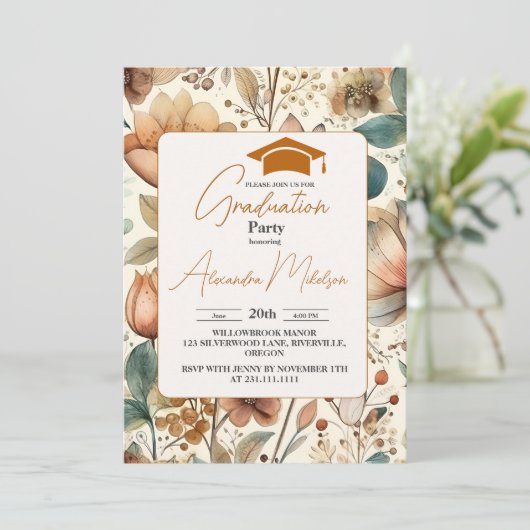 Invitation Parti de graduation de Boho Wildflower (Debout devant)