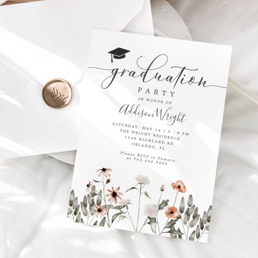 Invitation Parti de graduation de Boho Wildflower