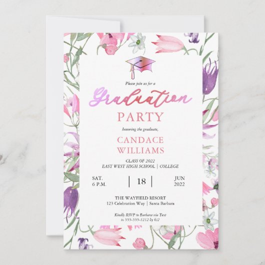 Invitation Parti de graduation de Floral Frame Boho Wildflowe (Devant)