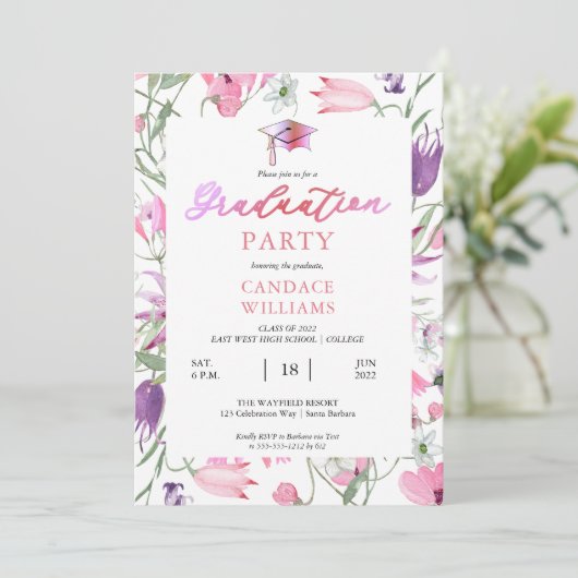 Invitation Parti de graduation de Floral Frame Boho Wildflowe (Debout devant)