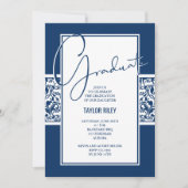 Invitation Parti de Graduation de la Marine Blue Damask (Devant)