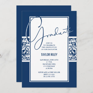 Invitation Parti de Graduation de la Marine Blue Damask