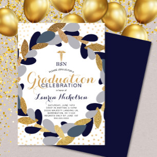 Invitation Parti de graduation de la Marine Gold Wreath Nurse