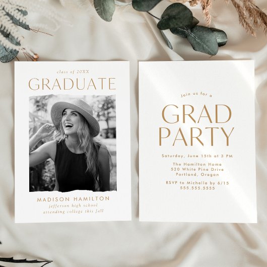 Invitation Parti de graduation de la photo Gold Edge moderne