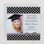 Invitation Parti de graduation de la polka noire blanche (Devant / Derrière)