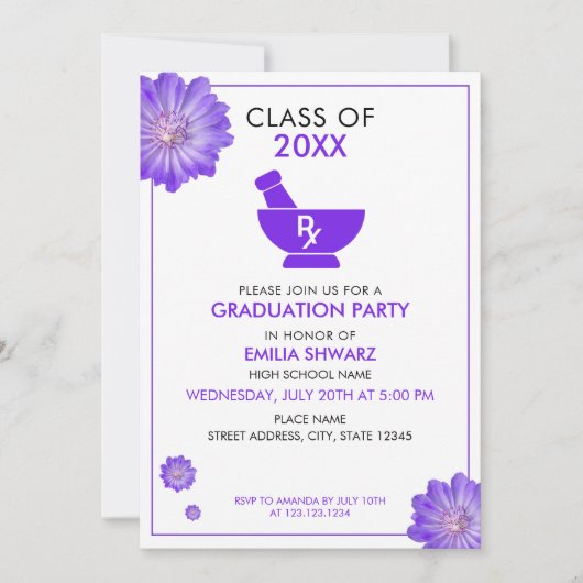 Invitation Parti de graduation de Purple Floral (Devant)