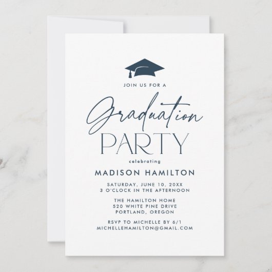 Invitation Parti de graduation de script de la marine moderne (Devant)