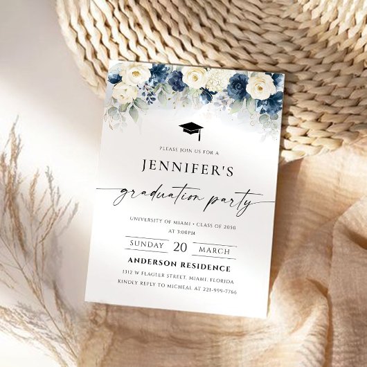 Invitation Parti de graduation des Roses Bleues et Blancs de 