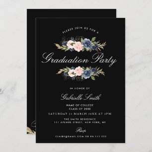 Invitation Parti de graduation floral bleu et roux de la mari