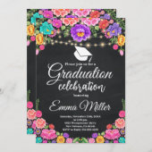 Invitation Parti de graduation Floral Chalkboard mexicain (Devant / Derrière)