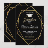 Invitation Parti de graduation géométrique moderne en noir et (Devant / Derrière)