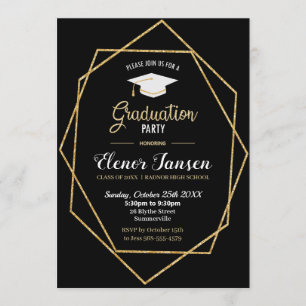 Invitation Parti de graduation géométrique moderne en noir et