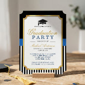 Invitation Parti de graduation Gold Black Blue Stripes