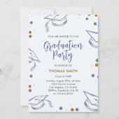 Invitation Parti de graduation moderne bleu et or (Devant)