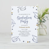Invitation Parti de graduation moderne bleu et or (Debout devant)