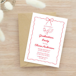 Invitation Parti de graduation moderne Red Hand Drawn Bow Fra