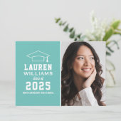 Invitation Parti de graduation photo bleu Aqua moderne (Debout devant)