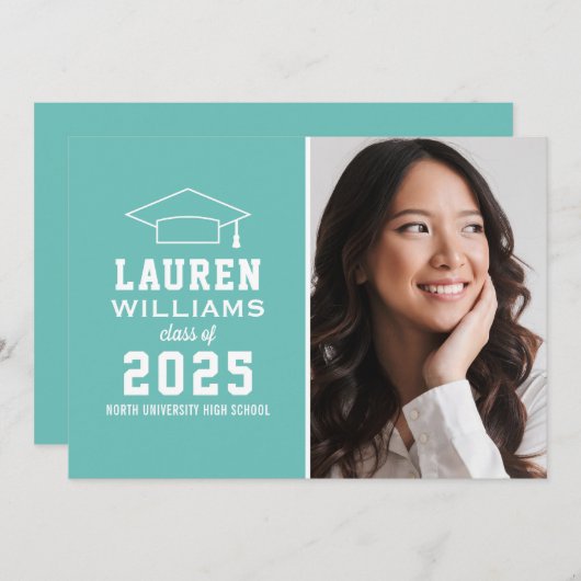 Invitation Parti de graduation photo bleu Aqua moderne (Devant / Derrière)