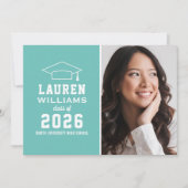 Invitation Parti de graduation photo bleu Aqua moderne (Devant)
