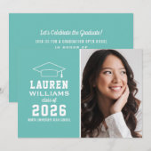 Invitation Parti de graduation photo bleu Aqua moderne (Devant / Derrière)
