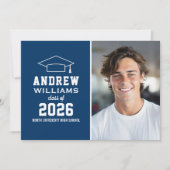 Invitation Parti de graduation photo bleu de la Marine modern (Devant)