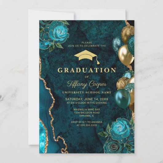 Invitation Parti de graduation photo d'âge turquoise (Devant)