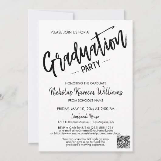 Invitation Parti de graduation photo minimal QR Code moderne (Devant)