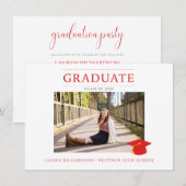 Invitation Parti de graduation photo simple en rouge et blanc (Devant / Derrière)