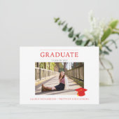 Invitation Parti de graduation photo simple en rouge et blanc (Debout devant)