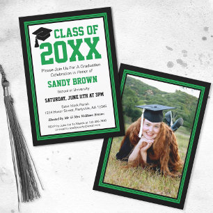 Invitation Parti de graduation photo verte et noire
