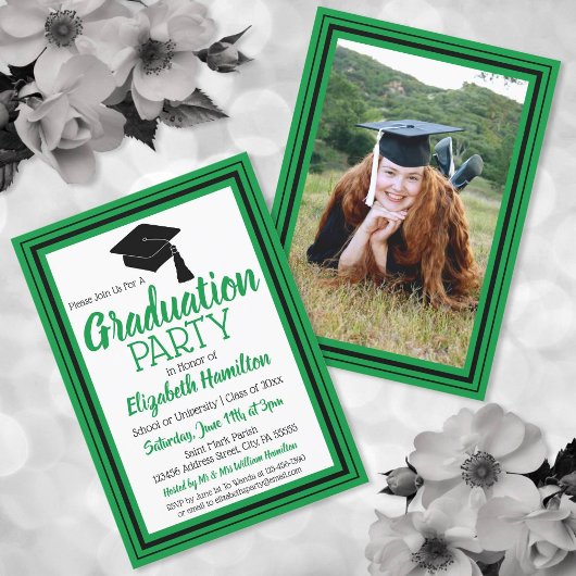 Invitation Parti de graduation photo verte et noire
