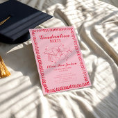Invitation Parti de graduation rose et rouge rétro main dessi