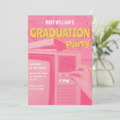 Invitation Parti de graduation rose jaune rétro (Debout devant)